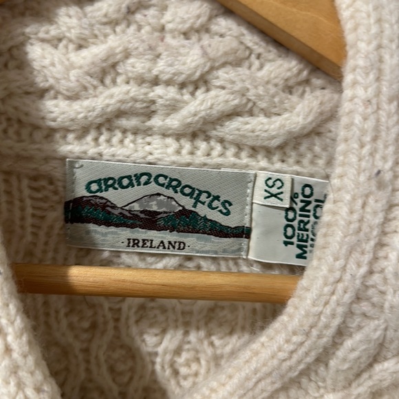 • Aran Crafts • Cable Knit Ireland Merino Wool Sweater Zip Up Cream XS - Picture 4 of 5